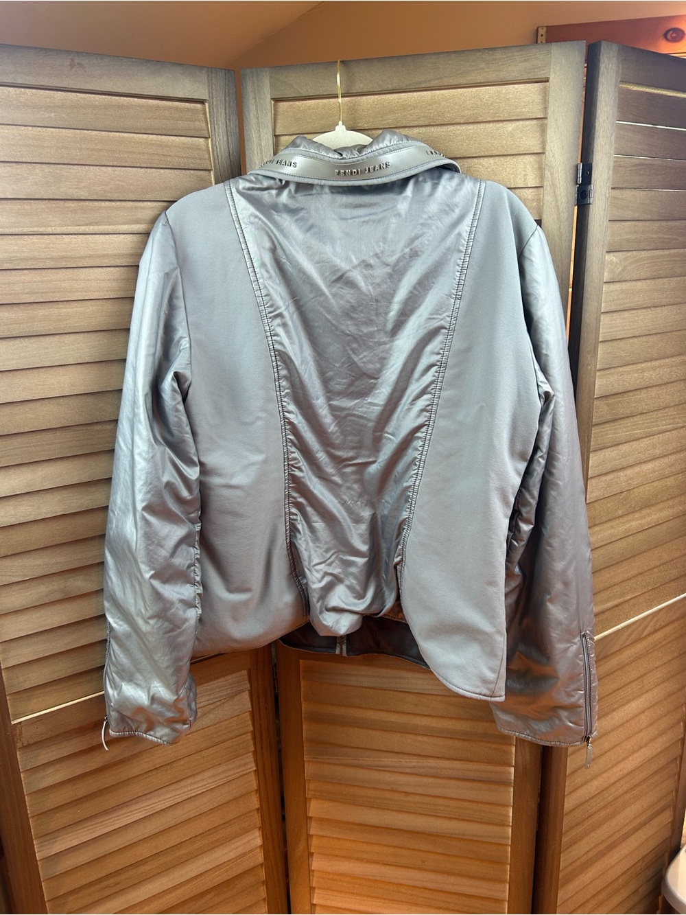 Fendi Jeans Made in Italy Silver Technical Zip Jacket Women’s Large IT 52 - Picture 8 of 14
